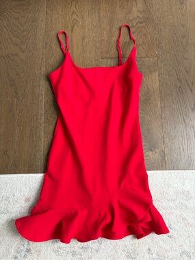 Showpo Red Spaghetti Strap Ruffle-Hem Dress